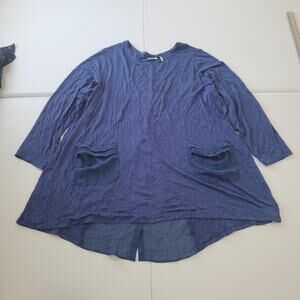 LOGO Lori Goldstein Shirt Womens 3X Blue Chiffon Trim High Low Tunic Pockets